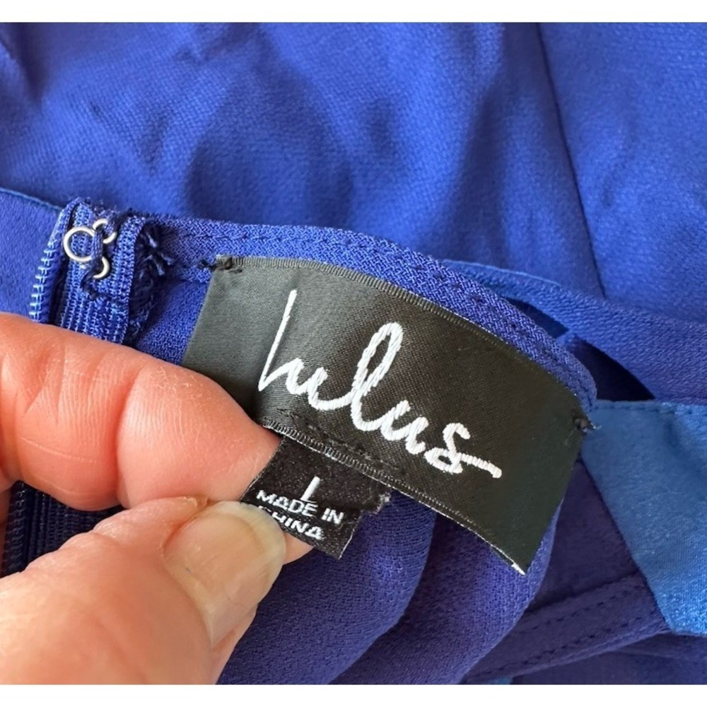 Lulu's‎ Faux Wrap Jumpsuit Size Large Blue Wide Leg Party Special Event Wedding - Picture 6 of 8